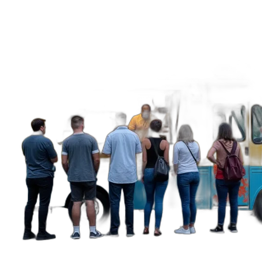 staff, car, concept art, city street, group, people, gathered, around transparent PNG cut-out