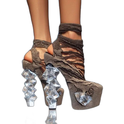 shoes, high-fashion, meshed, sequined, materials, geometric, crystal-like, heels transparent PNG cut-out