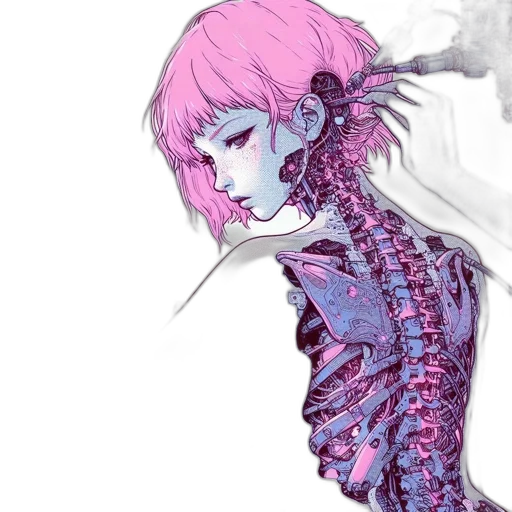 dress, hair, jacket, creature, cyberpunk, concept art, watercolor, fantasy art transparent PNG cut-out