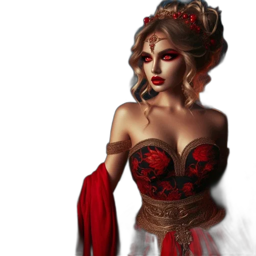 dress, crown, mask, fantasy art, concept art, photorealistic, 3d render, red transparent PNG cut-out