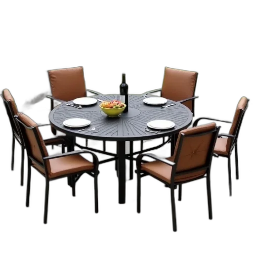 furniture, 3d render, round, outdoor, dining, table, black, metal transparent PNG cut-out