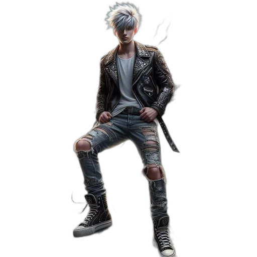 jacket, creature, hair, weapon, concept art, cyberpunk, pixel art, comic book art transparent PNG cut-out