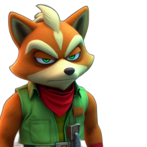 staff, 3d render, concept art, comic book art, photorealistic, animated, fox, wears transparent PNG cut-out