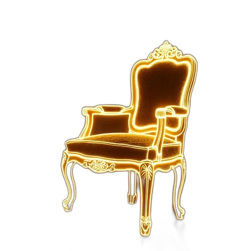 furniture, crown, jewelry, 3d render, golden, glowing, neon, outline transparent PNG cut-out