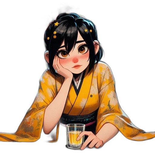 dress, anime, pixel art, concept art, fantasy art, rain, golden, monochrome transparent PNG cut-out
