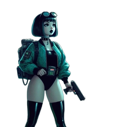 robot, weapon, jacket, staff, concept art, cyberpunk, 3d render, comic book art transparent PNG cut-out