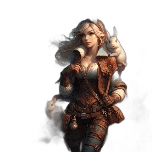 fantasy art, concept art, comic book art, pixel art, earth tones, dark, blonde-haired, woman transparent PNG cut-out