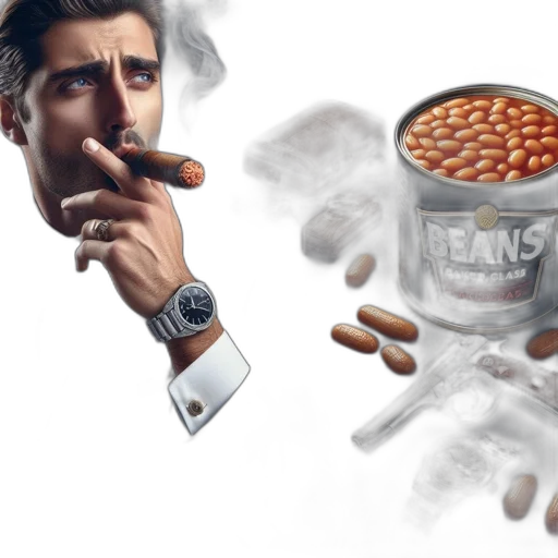 food, photorealistic, concept art, 3d render, elegant, man, tuxedo, smokes transparent PNG cut-out