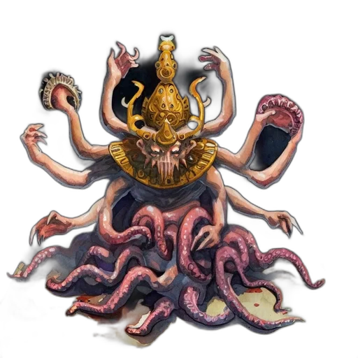 creature, crown, staff, mask, concept art, fantasy art, 3d render, comic book art transparent PNG cut-out