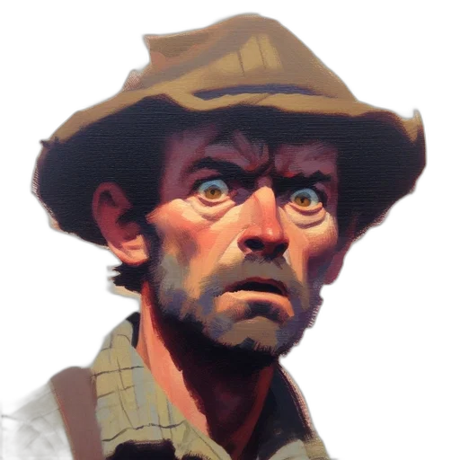 face, hat, staff, concept art, photorealistic, oil painting, comic book art, red transparent PNG cut-out