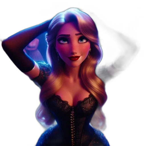 dress, face, crown, concept art, fantasy art, cartoon, 3d render, neon lights transparent PNG cut-out