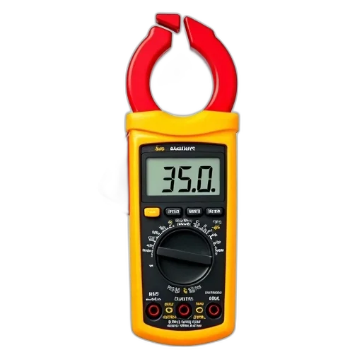 yellow, red, digital, multimeter, hook, top, displayed, against transparent PNG cut-out