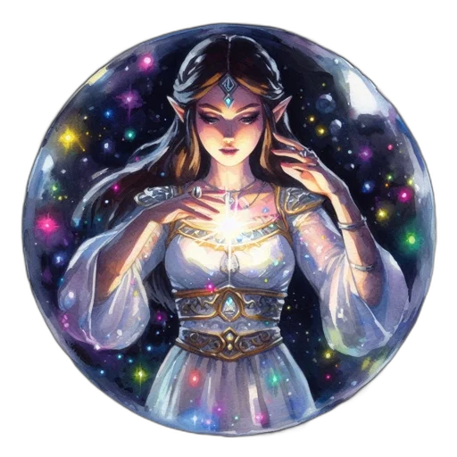 crown, jewelry, dress, staff, fantasy art, pixel art, concept art, watercolor transparent PNG cut-out