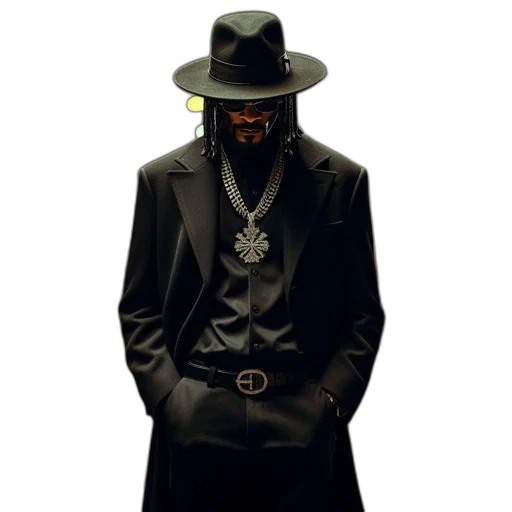 jacket, mask, hat, staff, concept art, cyberpunk, man, black transparent PNG cut-out