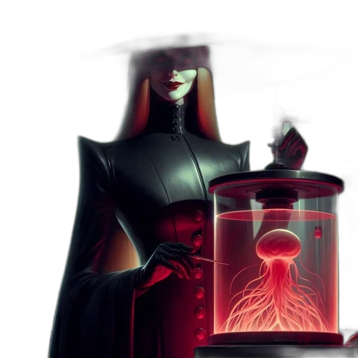 robot, mask, concept art, comic book art, cyberpunk, 3d render, woman, donning transparent PNG cut-out
