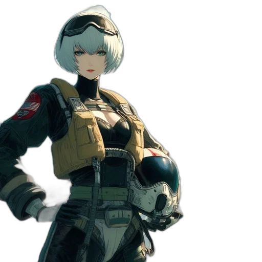 jacket, robot, weapon, staff, concept art, cyberpunk, 3d render, anime transparent PNG cut-out