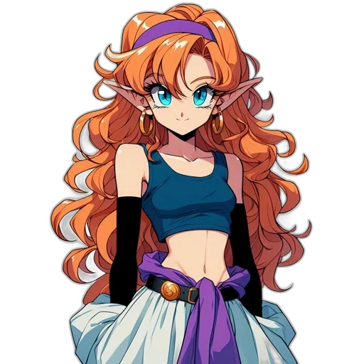 dress, staff, flower, hair, anime, pixel art, cartoon, vaporwave transparent PNG cut-out