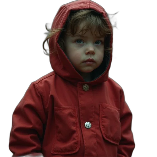 jacket, face, photorealistic, 3d render, red, flint, kid, costume transparent PNG cut-out