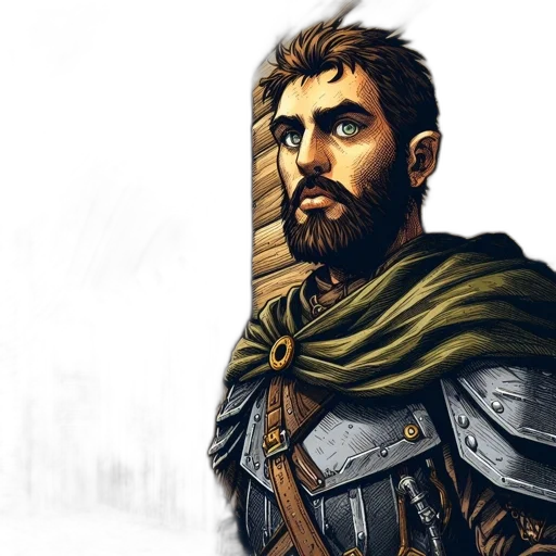 sword, fantasy art, concept art, comic book art, photorealistic, armored, man, stands transparent PNG cut-out