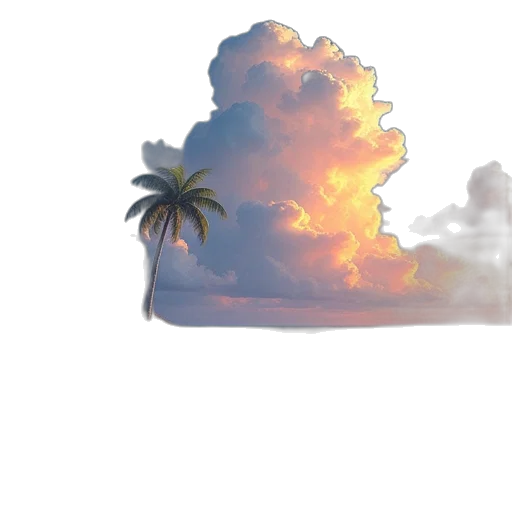 hat, umbrella, crown, tree, 3d render, photorealistic, vaporwave, concept art transparent PNG cut-out