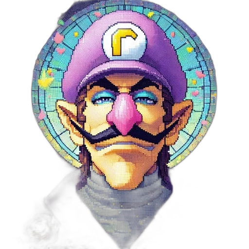 face, mask, crown, hat, pixel art, vaporwave, concept art, watercolor transparent PNG cut-out
