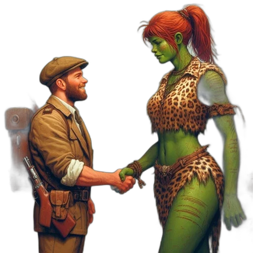 concept art, comic book art, fantasy art, fire, green, earth tones, man, explorer transparent PNG cut-out
