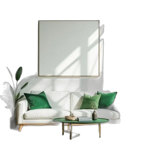 furniture, 3d render, photorealistic, concept art, green, earth tones, pastel, monochrome transparent PNG cut-out