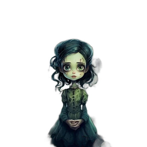 dress, creature, fantasy art, pixel art, concept art, watercolor, green, dark transparent PNG cut-out