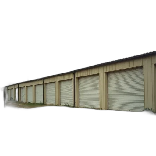 building, furniture, 3d render, row, closed, garage, doors, visible transparent PNG cut-out