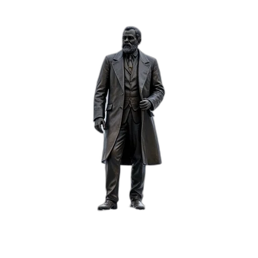 jacket, staff, 3d render, concept art, bronze, statue, man, beard transparent PNG cut-out