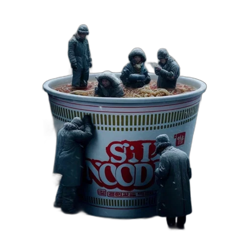 food, staff, jacket, 3d render, concept art, cyberpunk, wintry, scene transparent PNG cut-out