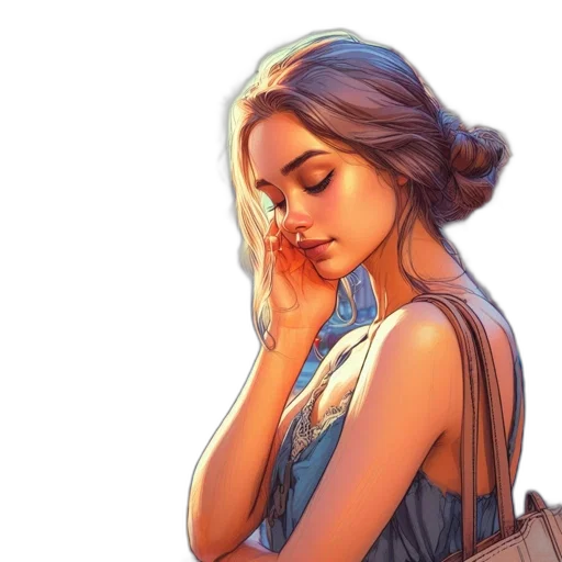 dress, jewelry, face, fantasy art, comic book art, concept art, watercolor, sunset transparent PNG cut-out
