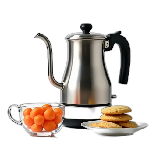 food, 3d render, photorealistic, silver, teapot, curved, handle, spout transparent PNG cut-out