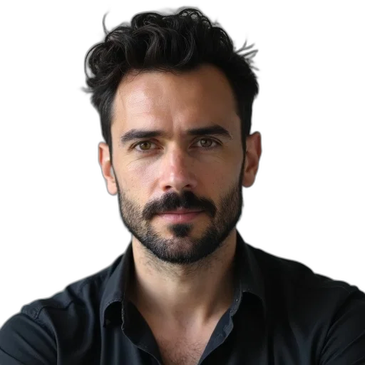 face, staff, hair, jacket, photorealistic, man, dark, beard transparent PNG cut-out
