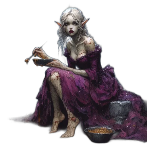 dress, food, fantasy art, concept art, pixel art, comic book art, dark, monochrome transparent PNG cut-out