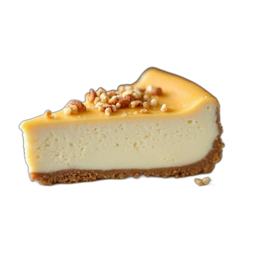 food, 3d render, golden, slice, cheesecake, golden-brown, crust, creamy transparent PNG cut-out
