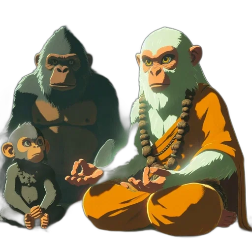 concept art, 3d render, fantasy art, photorealistic, forest, green, three, primates transparent PNG cut-out