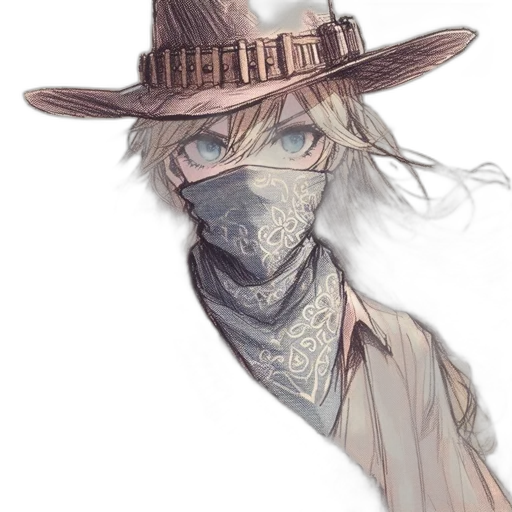 hat, mask, face, weapon, watercolor, concept art, fantasy art, anime transparent PNG cut-out