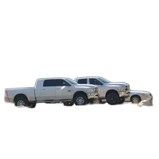 car, 3d render, two, white, pickup, trucks, parked, grassy transparent PNG cut-out