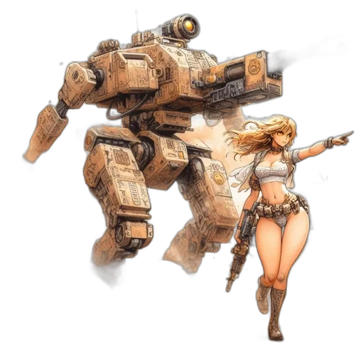 robot, weapon, dress, concept art, fantasy art, pixel art, cyberpunk, outer space transparent PNG cut-out