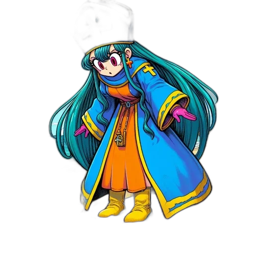 jacket, staff, crown, weapon, concept art, anime, pixel art, vaporwave transparent PNG cut-out