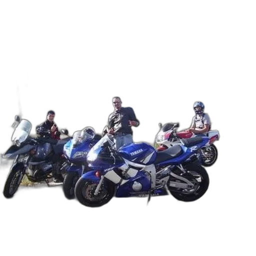 pixel art, 3d render, concept art, photorealistic, blue, three, motorcyclists, pose transparent PNG cut-out