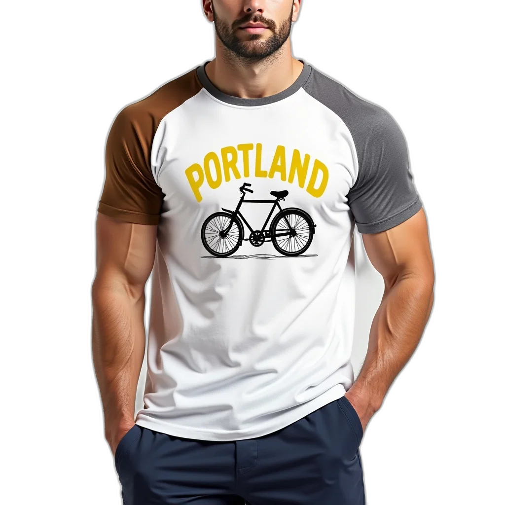man, wearing, white, t-shirt, graphic, bicycle, has, brown transparent PNG cut-out