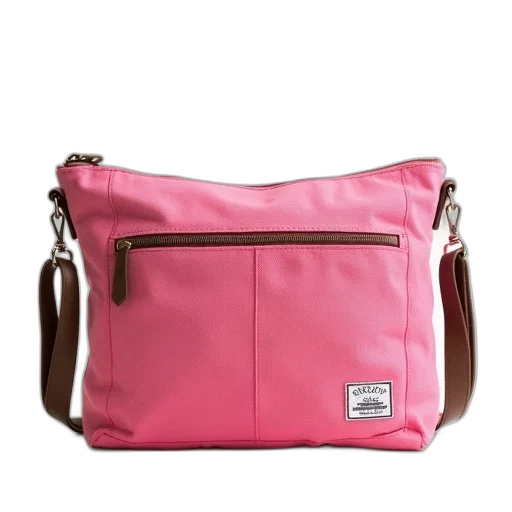 pastel, pink, canvas, shoulder, bag, brown, leather, strap transparent PNG cut-out
