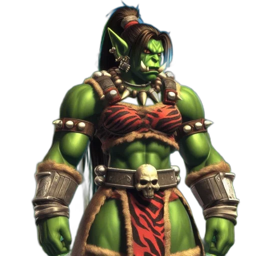 staff, concept art, fantasy art, 3d render, comic book art, green, orc, woman transparent PNG cut-out