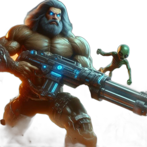 concept art, fantasy art, 3d render, comic book art, muscular, man, beard, futuristic transparent PNG cut-out