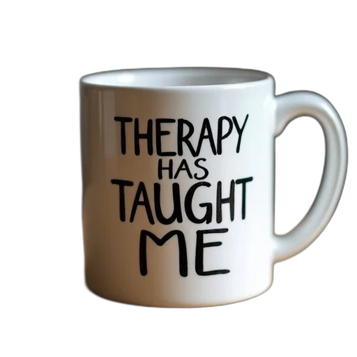 therapist, mug, text, therapy, has, taught transparent PNG cut-out
