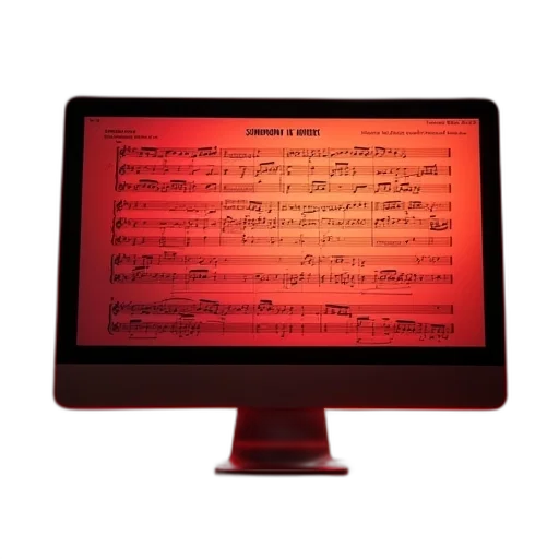 staff, neon lights, night, red, symphony, page, computer, screen transparent PNG cut-out