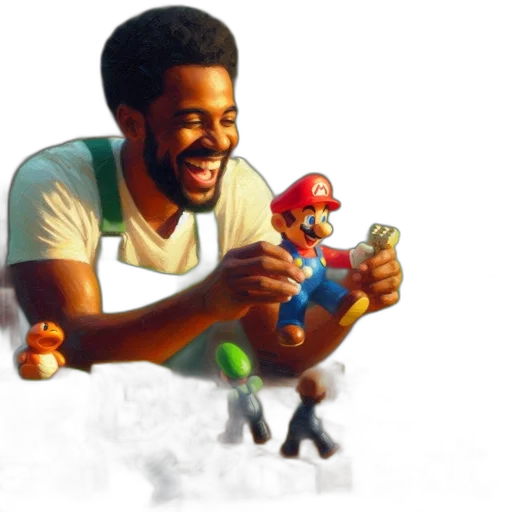 staff, concept art, 3d render, photorealistic, pixel art, man, afro, beard transparent PNG cut-out