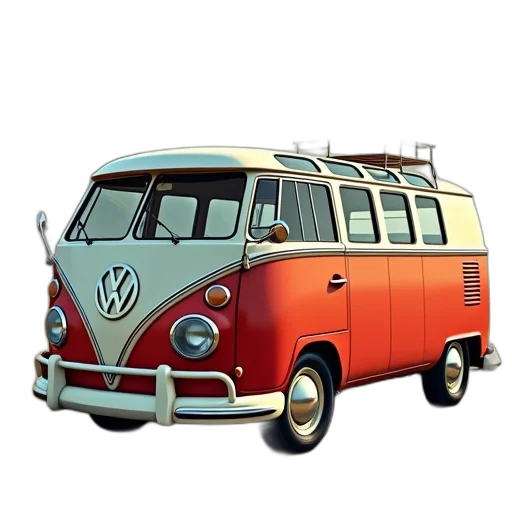 car, 3d render, concept art, photorealistic, classic, volkswagen, camper, own transparent PNG cut-out